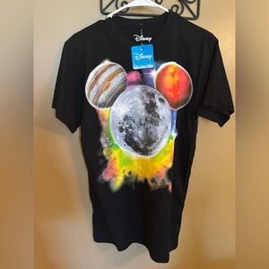 Disney Mickey Black Cosmic Planets T-Shirt Men’s Small NWT